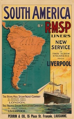 South America Travel Poster   ️ - Vintage Map 16x24  - Rare Reprint   !