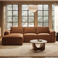 Brown Real Leather Left Hand 4 Seater Chaise Corner Sofa - Samuel SML001