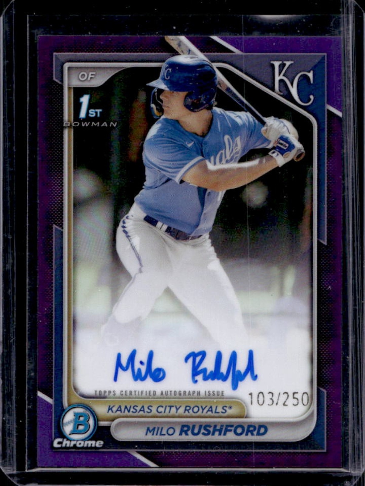 2024 Bowman Chrome Milo Rushford Auto Purple Refractor 1st Prospect #103/250