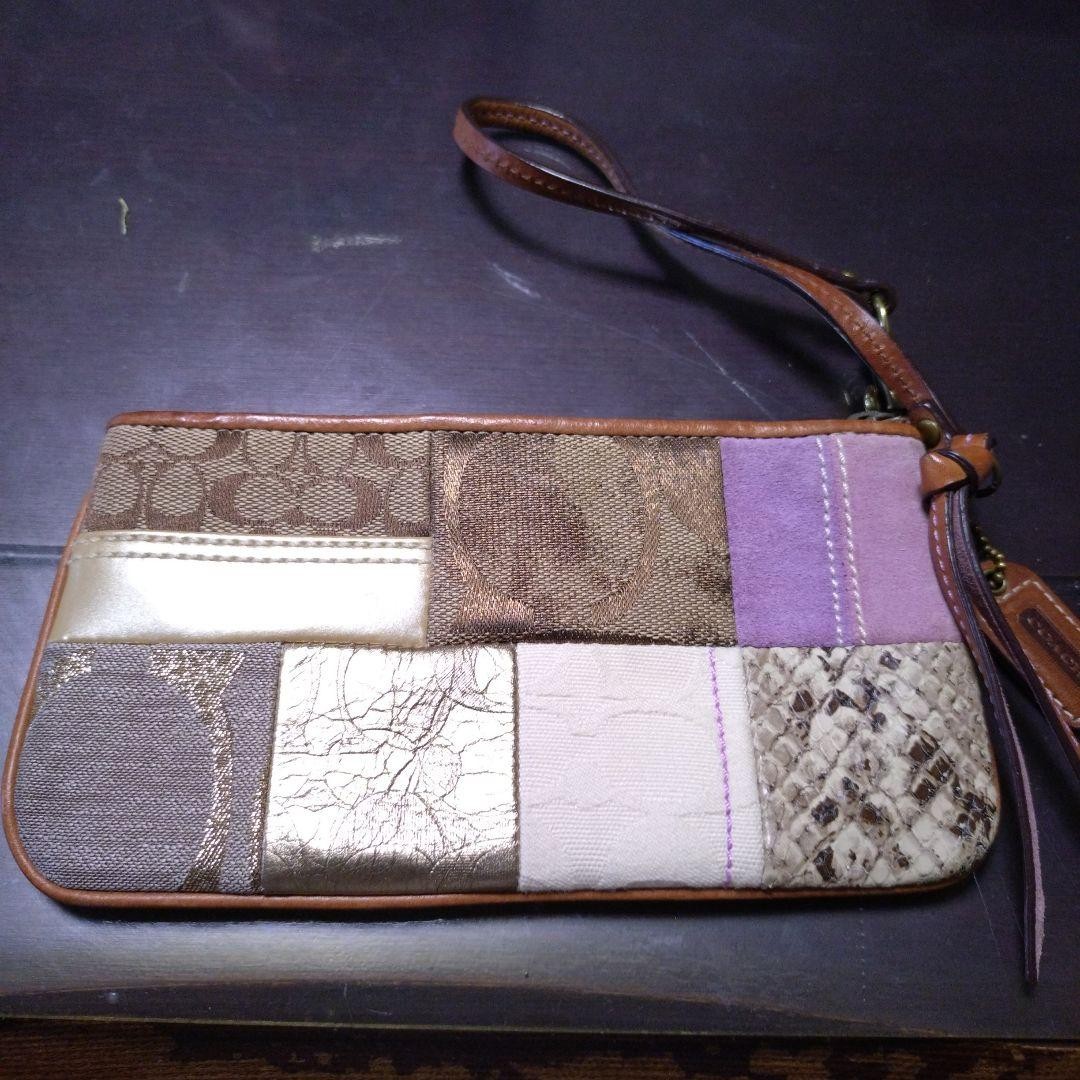 COACH Patchwork Pouch Brown 22a - image 4