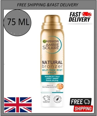 Garnier Ambre Solaire Natural Bronzer Quick Drying Dark Self Tan Face Mist 75ml