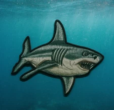 GREAT WHITE SHARK PATCH iron-on FISH applique Carcharodon Carcharias Ocean 