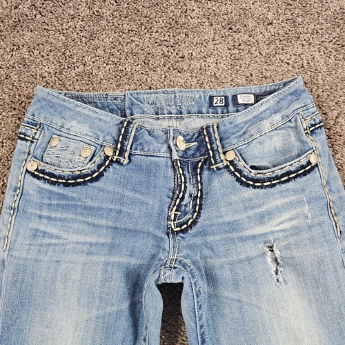 Miss Me Jeans Womens 28 Boot Cut Low Rise Light Stretch Distressed Sunny 27x34 - Picture 3 of 14