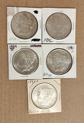 LOT OF FIVE AU MORGAN DOLLAR