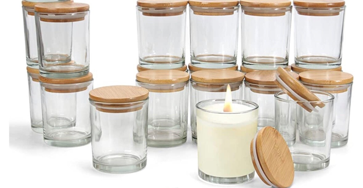 72 Pack Bulk Candle Glass Jars7OZ Clear Empty Candle Jars with Bamboo