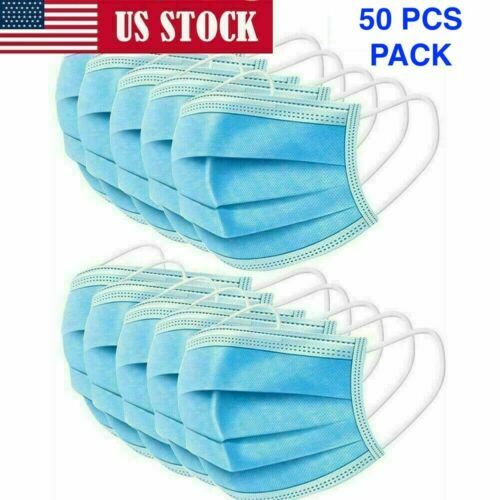 50 Pcs 3 Ply Face Mask Medical Surgical Dental Disposable Mouth