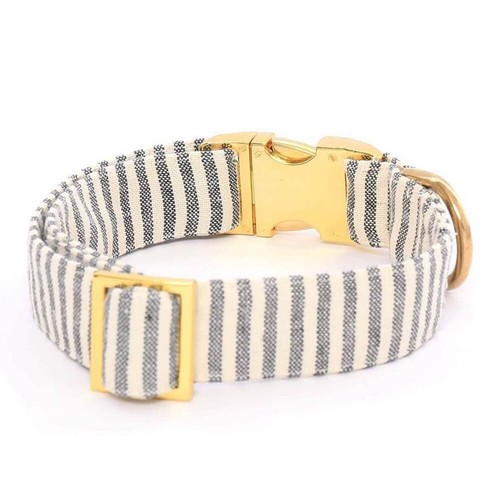 Luxury Cotton Dog Collar in Charcoal Stripe & Metal Hardware - M - Made in USA - Picture 3 of 3