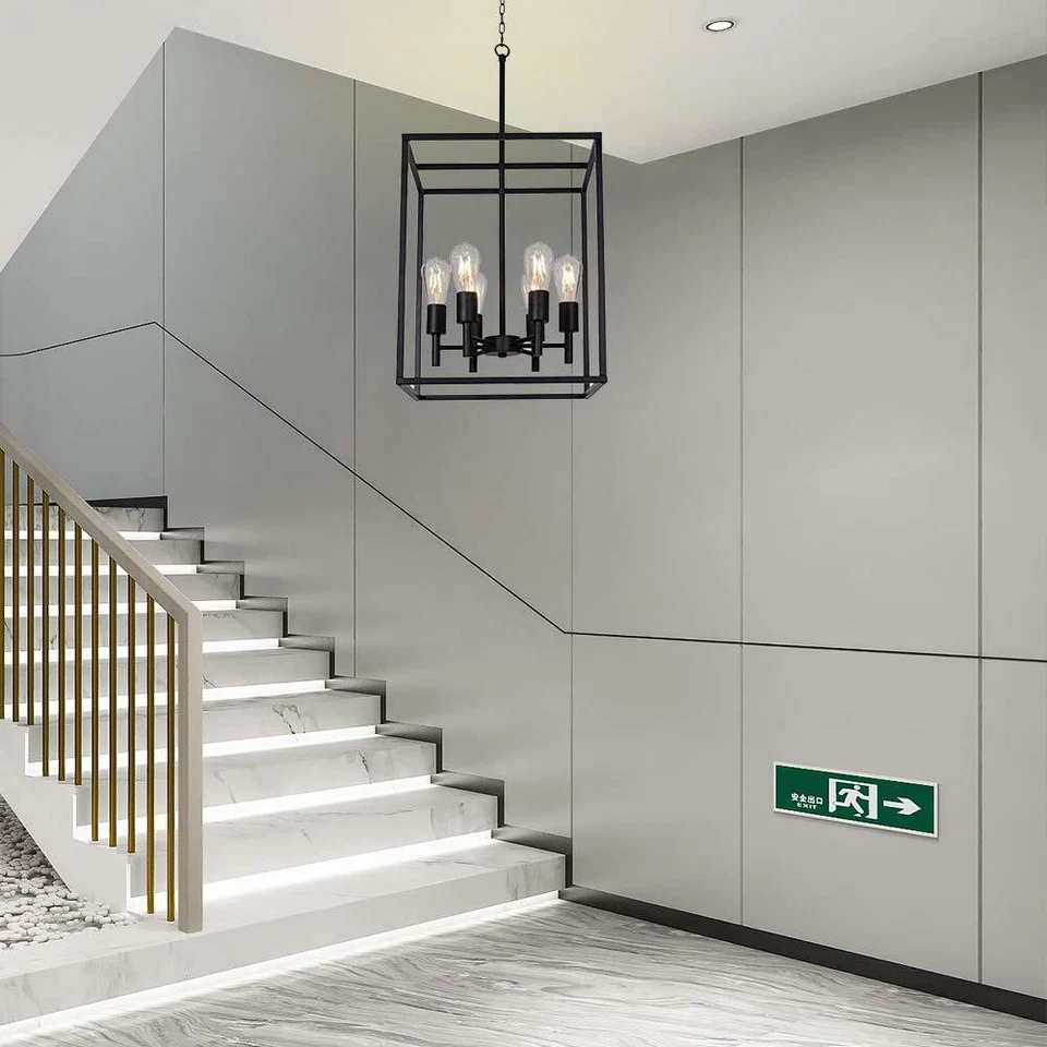 Lámpara de araña clásica negra para vestíbulo 6 luces de granja colgante de iluminación lámpara de araña Foto 4 de 4