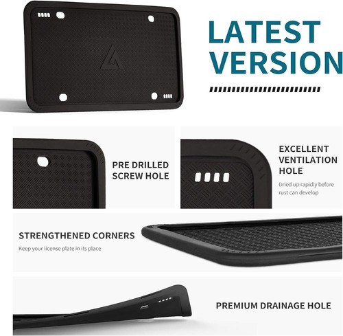 Black Silicone License Plate Frame–Rust-Proof, Rattle-Proof, Weather-Proof - 1pk - Picture 4 of 7