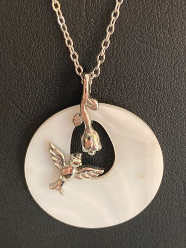 Stainless Steel 316L 20" Cable Chain Necklace w/White Disc Dove Rose Pendant - Picture 2 of 10