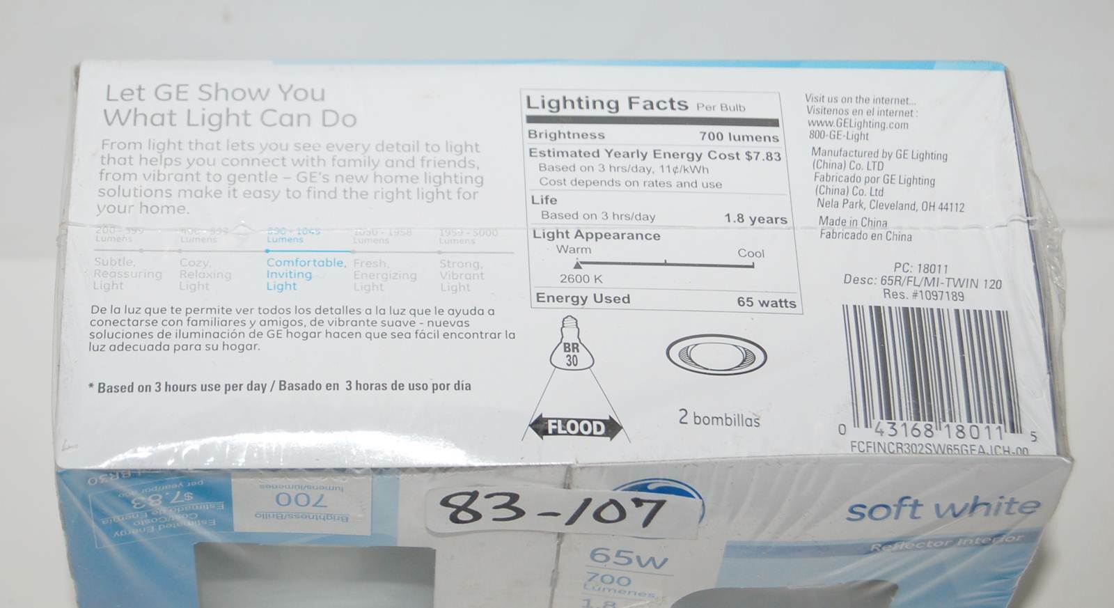 2 Bulbs) GE Soft White Indoor Floodlight 1180, BR30 65W 700 Lumens 2 Directional