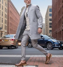 Men's Trench Coat French Business Overcoat Winter Warm Woolen Coat