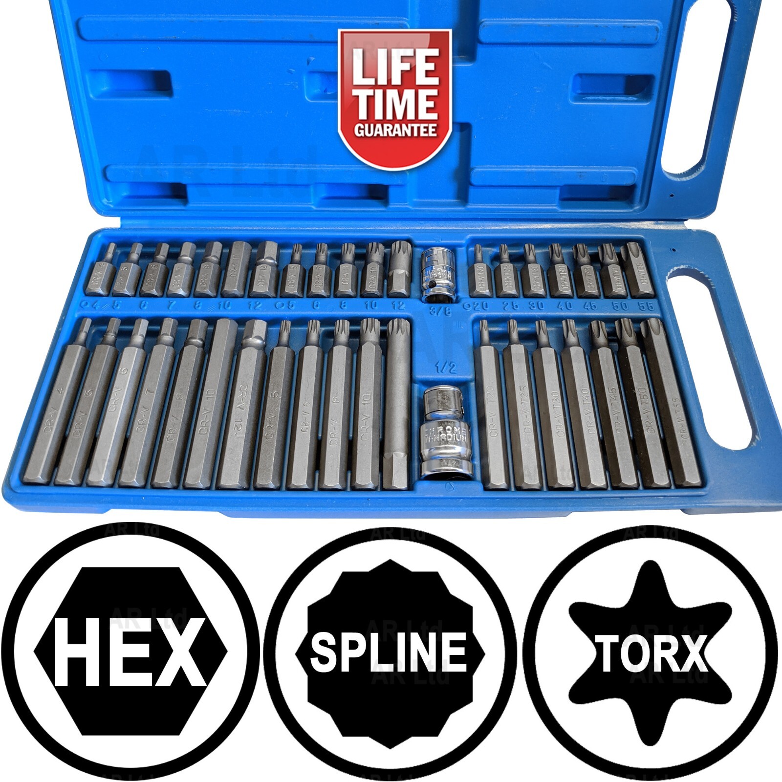 Hex Torx Star Spline BIT Socket Set 3/8"" & 1/2"" dr Long & Short Reach Allen Key