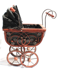 Vtg Lrg Wicker Ratan Baby Doll Pram Carriage Buggy Antique Stroller Home Decor