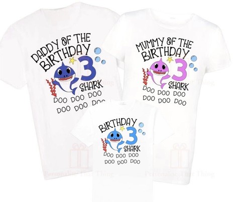 Birthday shark matching family personalised birthday tshirts / baby bodysuit - Picture 5 of 7