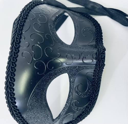 Black Luxury Half Face Venetian Mardi Gras Party Ball Masquerade Mask - Picture 4 of 4
