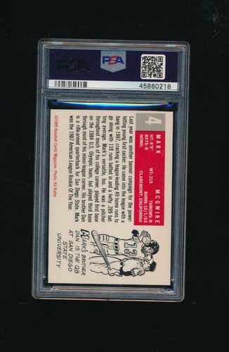 1989 B.B. CARDS MAGAZINE REPLI CARDS #4 MARK McGWIRE psa 4 cool card - Picture 2 of 2
