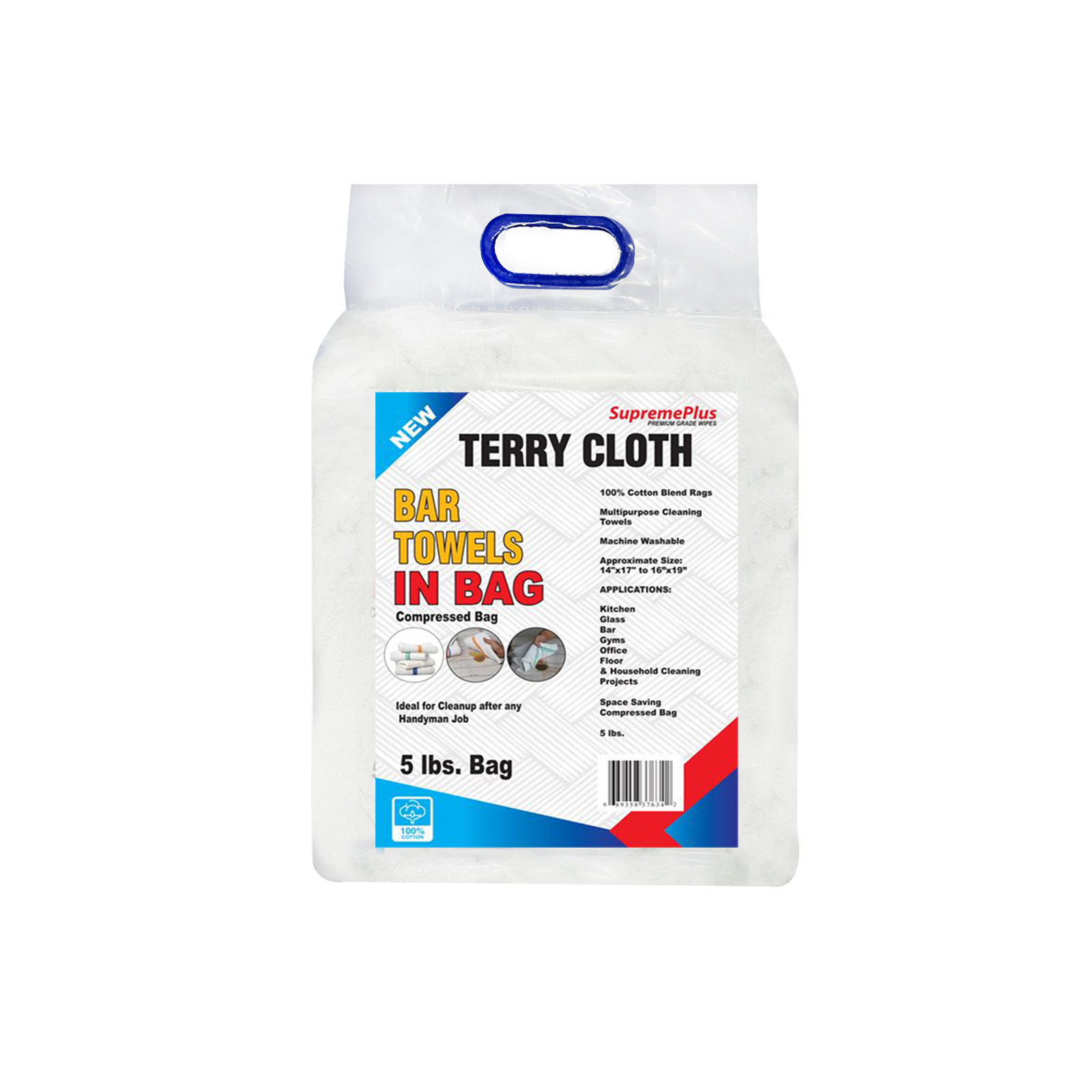 Premium White Terry Towel Shop Rags- Bulk Absorbent Cotton Cleaning Wipes - Bags