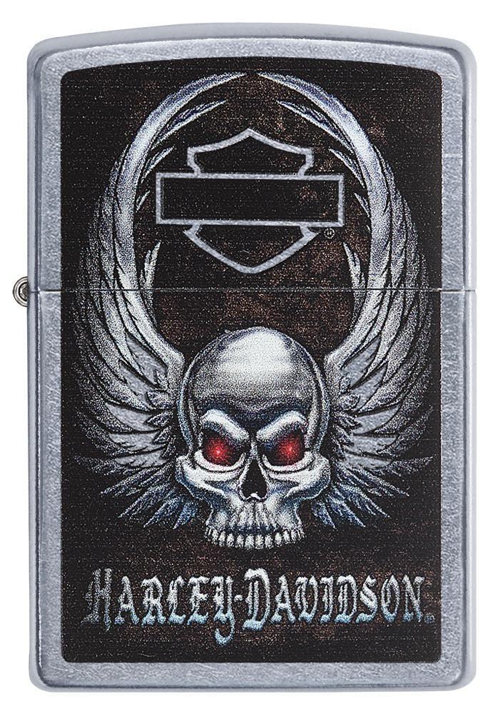 Zippo Harley Davidson Lighter With Winged Skull & Red Eyes, 29558