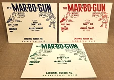 (3) 1950's-60's Vintage Mar-Bo-Gun Toy Marble Shooter 9x7 Advertising Sign Cards