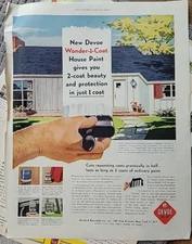 1953 Devoe One 1 Coat Wonder house Paint Pretty White Vintage Ad