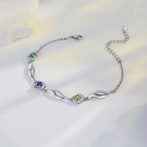 Personalized Birthstone Rose Bracelet - Custom 1-4 Names Family Birthstones - Picture 3 of 9