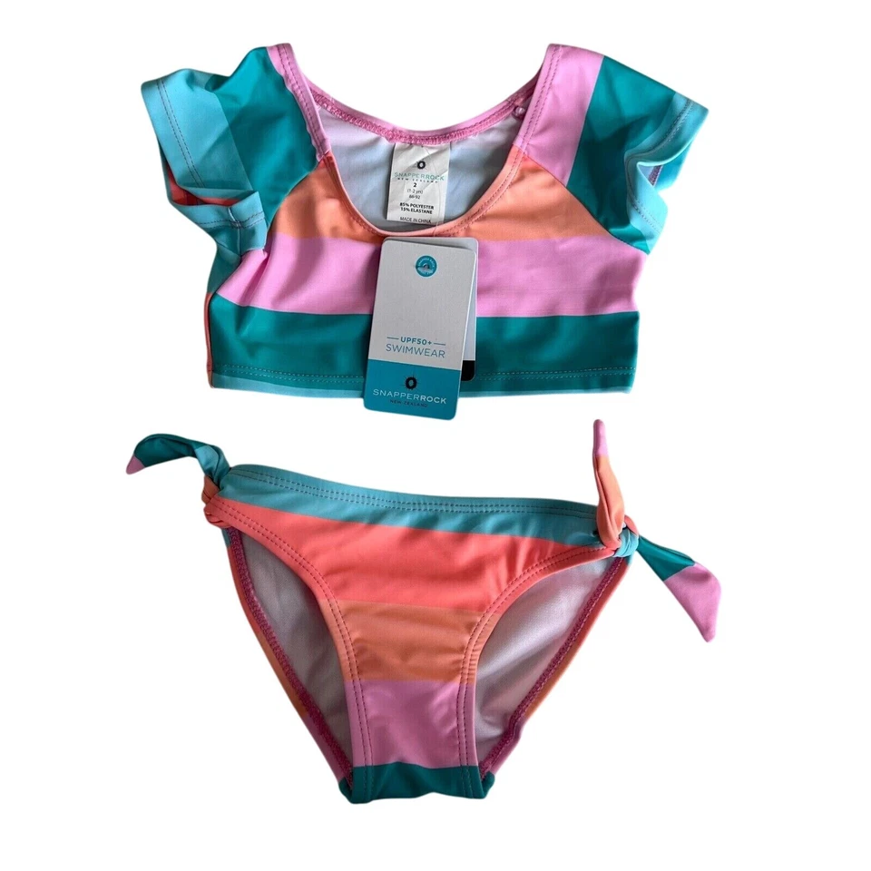 Snapper Rock UPF 50+ Badeanzug Set gestreift Zweiteiler Bademode Kinder Größe 2