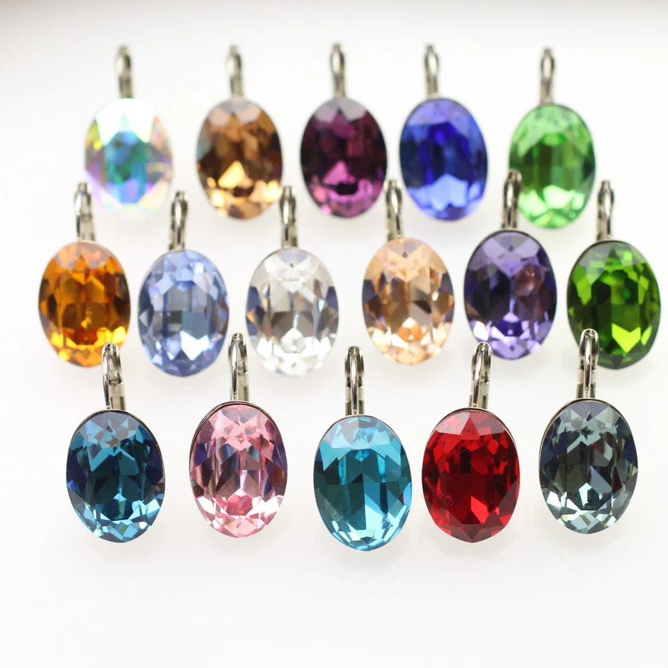 Ohrringe mit Swarovski Kristall und Efsa Silber Oval groß 18mm glitzer ohrhänger - Bild 2 von 4