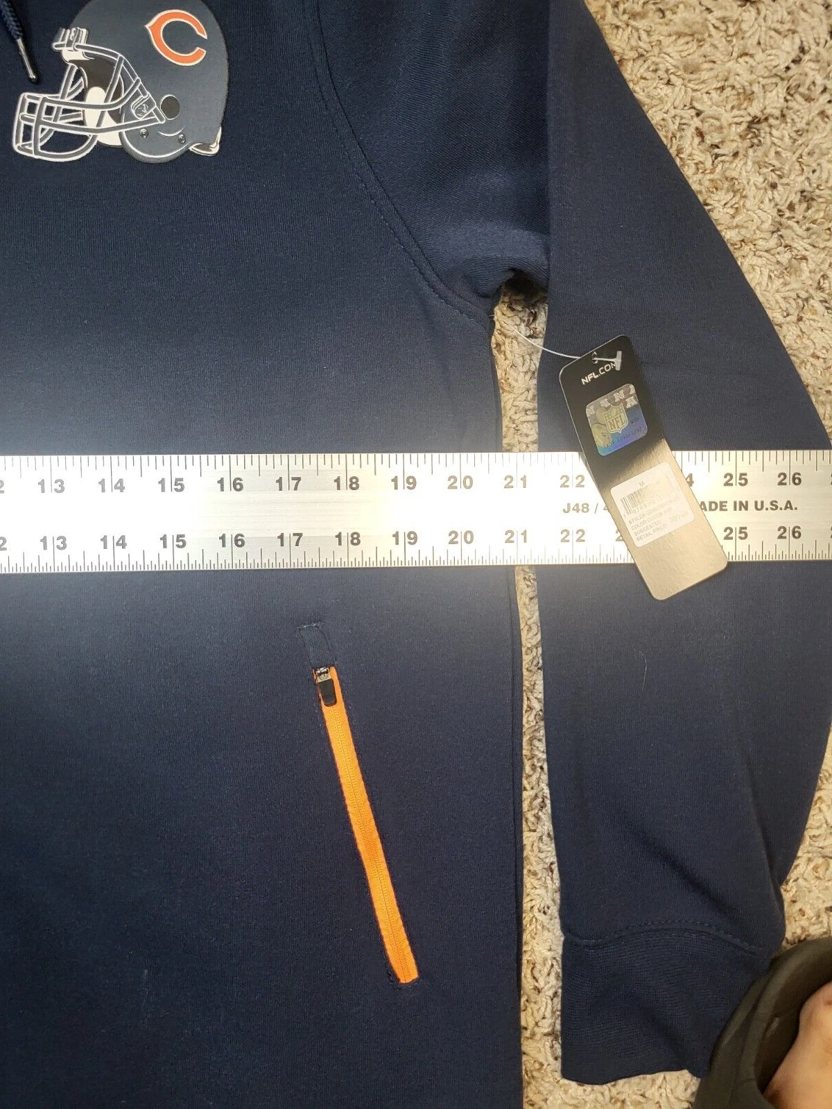 VETEMENTS Felpa con cappuccio Chicago Bears full zip nuova con etichetta blu navy con arancione taglia M Medium