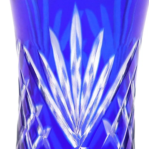 Bohemian Czech Style Blue Glass Vase Hand Cut To Clear Crystal Art Deco 2pcs - Picture 8 of 9