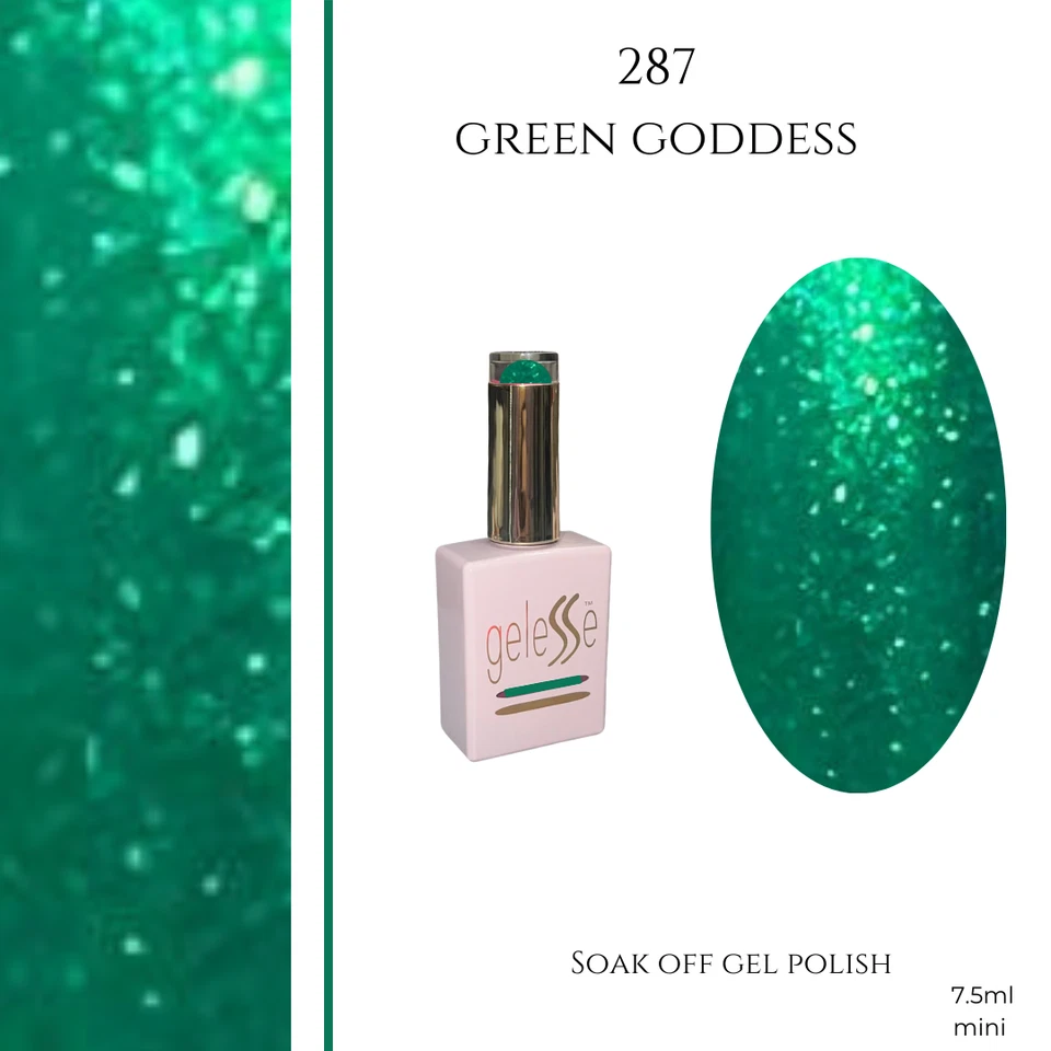 GREEN GODDESS geleSSe gel nail polish green glitter, soak off, FREE post