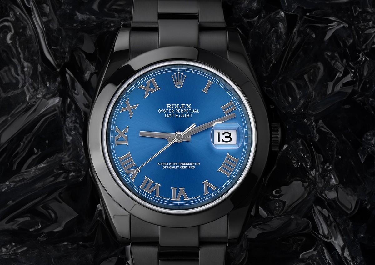 Rolex 41mm Datejust Black PVD/DLC Coated Oyster Band Blue Dial