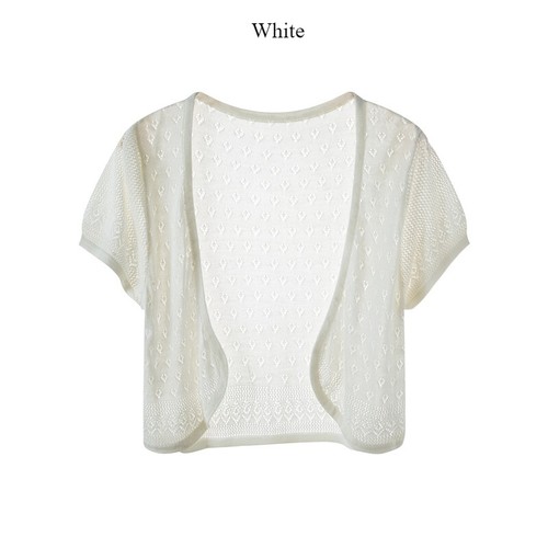 Ice Silk Knit Thin Shirt Short Sleeve Cardigan Shawl Blouse Hollow Front Open - Picture 3 of 13