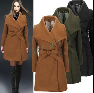 British-Womens-Trench-Lapel-Wool-Blend-Belt-Jacket-Coat-Parka-Peacoat-Slim-Fit
