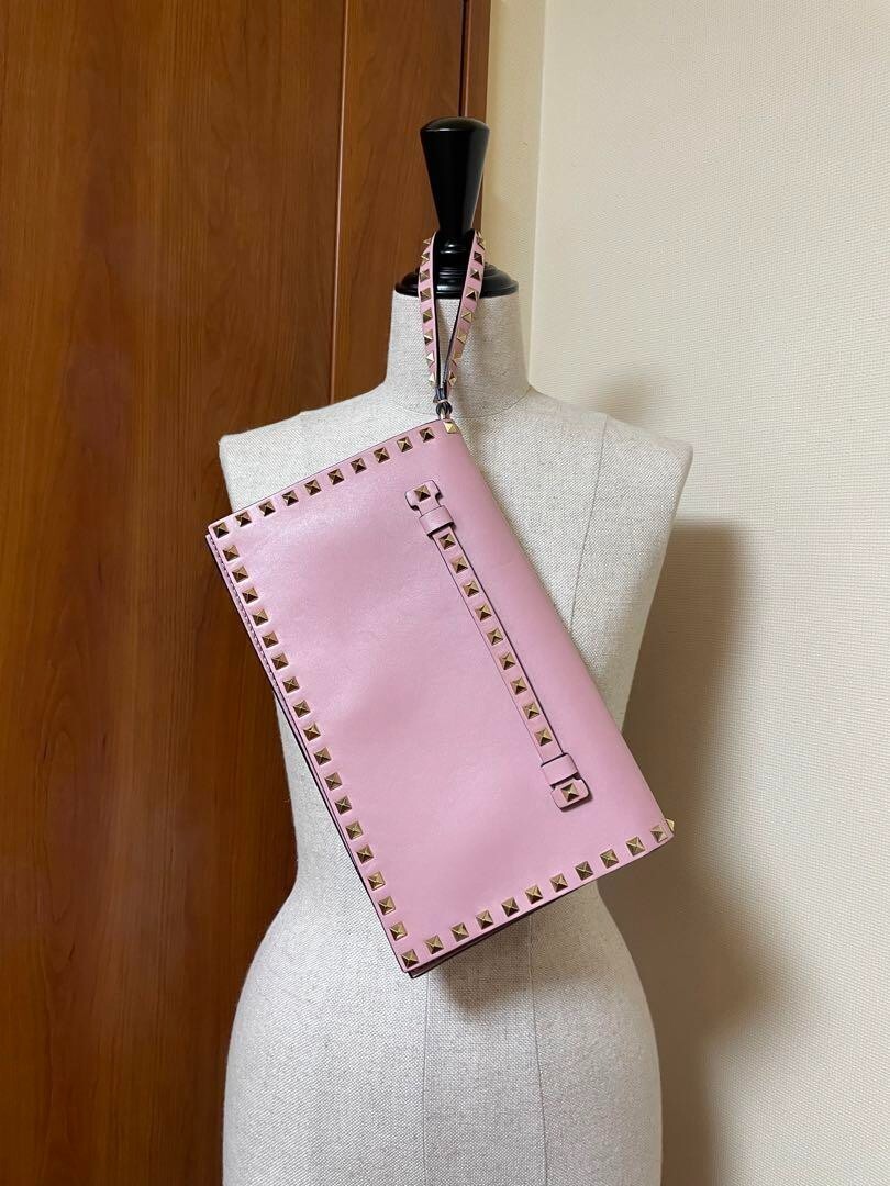 VALENTINO GARAVANI Studded Pink Clutch Bag Preowned Women Casual Japan Import