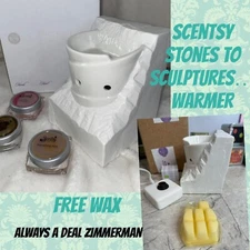 Scentsy Warmer STONES TO SCULPTURES… WHITE CERAMIC PILLAR EUROPEAN Free Wax