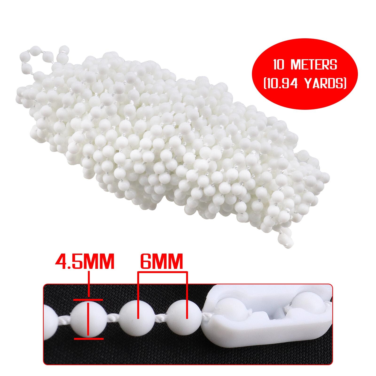 10 Meters Bead Chain with 20Pcs Bead Chain Connectors for Roman