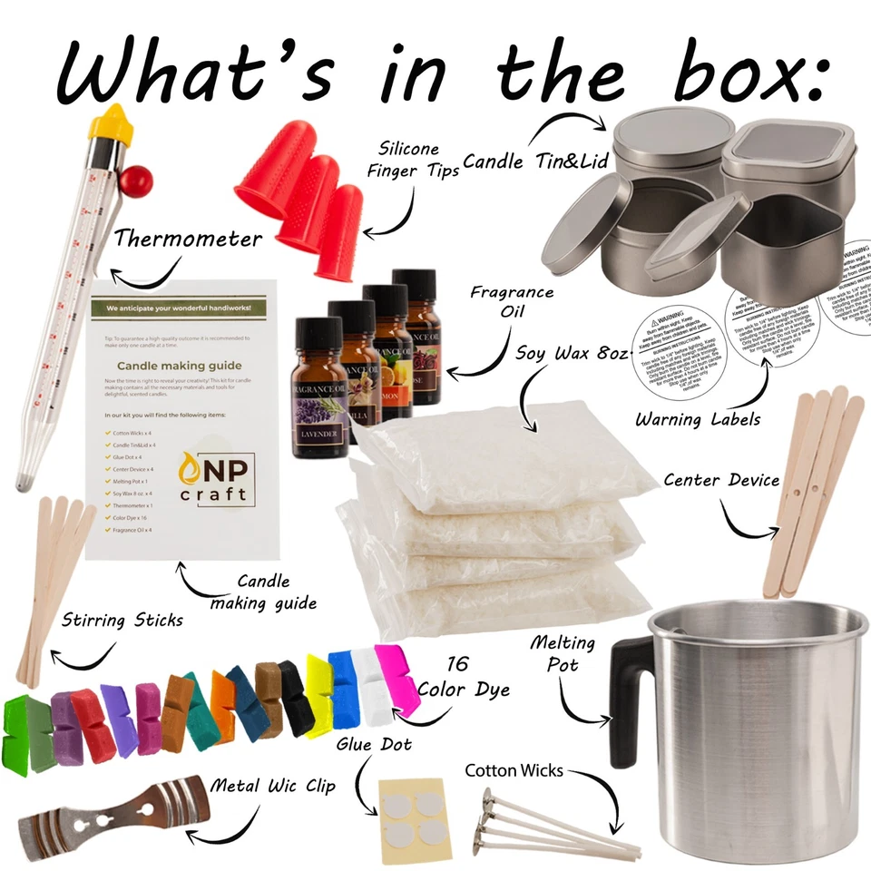 Kit para hacer velas de soja, copos de cera de soja, mechas, jarra, 16 tintes de colores Foto 4 de 4