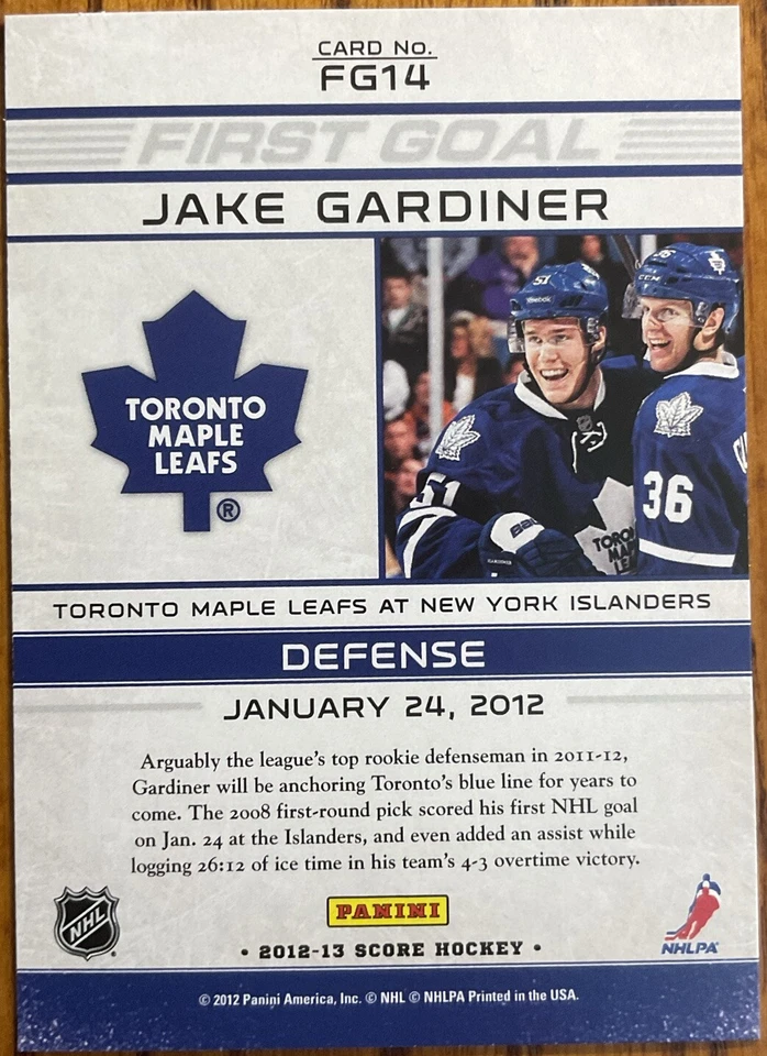 2012-13 Score First Goal Jake Gardiner #FG14 Toronto Maple Leafs - Image 2 of 2