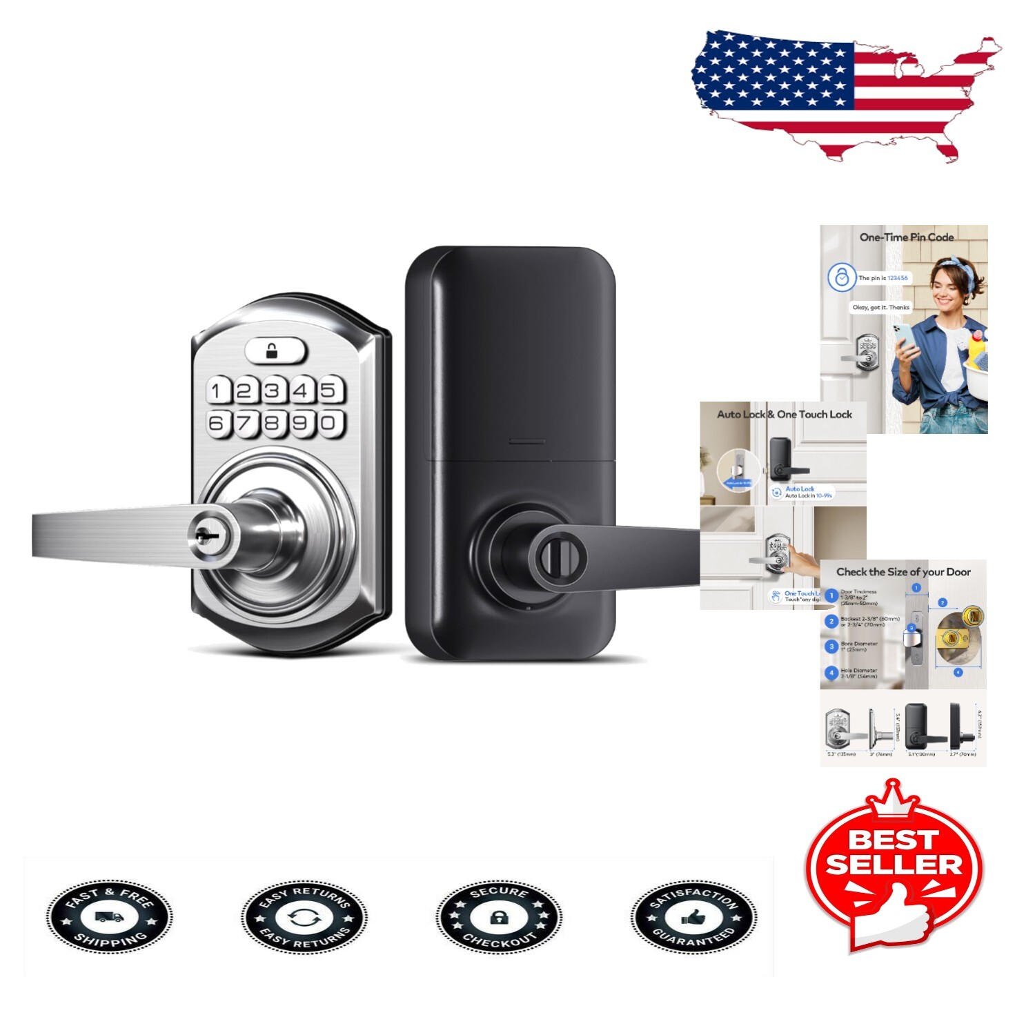 Smart Keyless Entry Deadbolt Keypad Door Lock in Satin Nickel-image