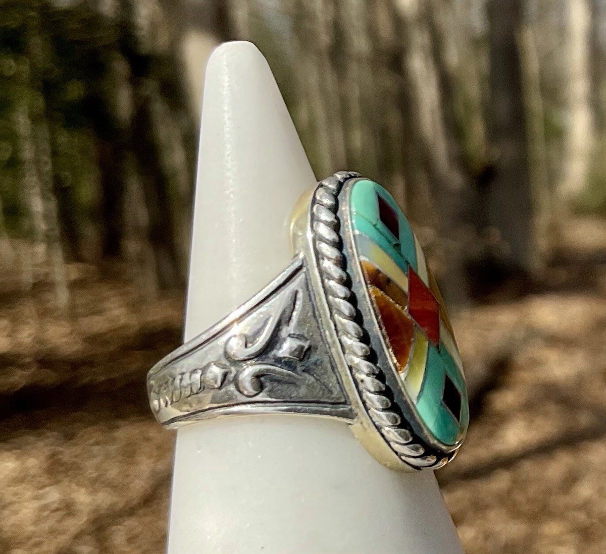 Carolyn Pollack Relios Silver Southwest Inlay Ring Sz 6.25