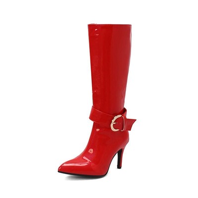 Mid Calf Boots Stiletto Pointy Toe Buckle Casual Womens Side Zip Fashion Shoes 