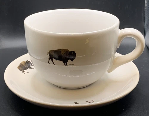 Vintage 1992 Geoff Hager BUFFALO Saucer And Cup Angler's Expressions Boise, ID