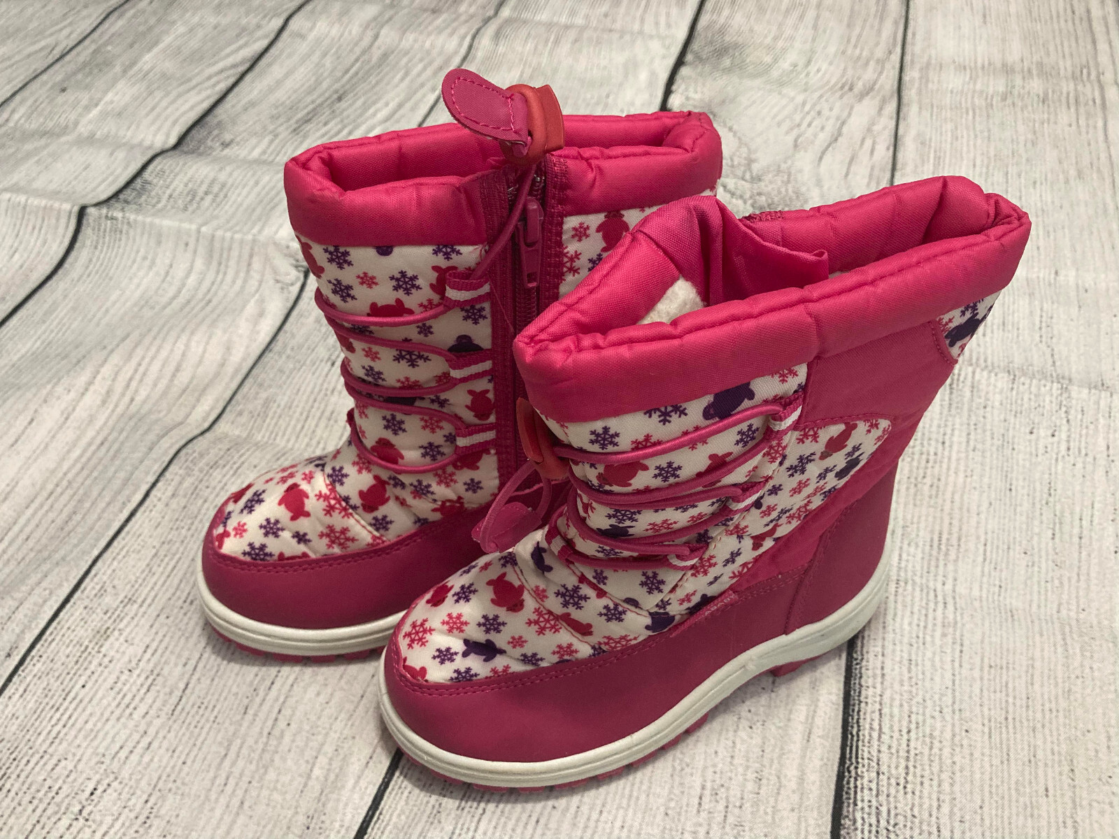 Girls Snow Boots, Sz 11, Adorababy, Pink, Floral, Fleece Lined, Zipper, Stretch-image