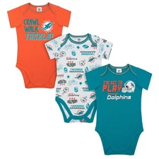 Miami Dolphins Baby Onesie Bodysuit 3 Pk - Gerber NFL Newborn 3-6m 6-12m 18m