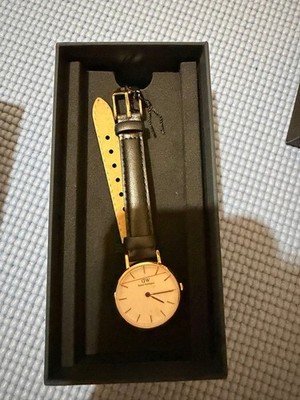 Daniel Wellington Black Leather Watch Gold Dial Unused From Japan