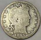 1893 S 25c BARBER QUARTER UNITED STATES SILVER COIN
