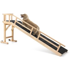 Wooden Dog Ramp for Bed or Couch, with Removable Side Rails, Top Platform Wheels