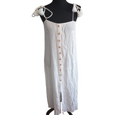 Faithfull the Brand Anthropologie Luna Midi Boho Dress Beige Button Down Sz 2 