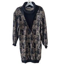 Vintage Bruce Wayne Abstract Art Sweater Dress Cowl Neck Graphic Long Sleeve USA